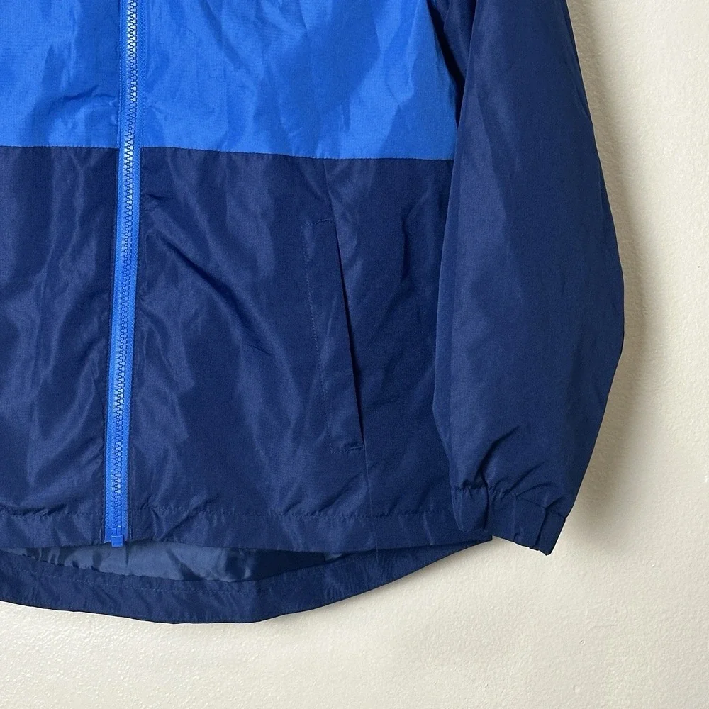 Eddie Bauer Windbreaker Jacket Kids 10/12 Blue Full Zip Pockets Hood‎
